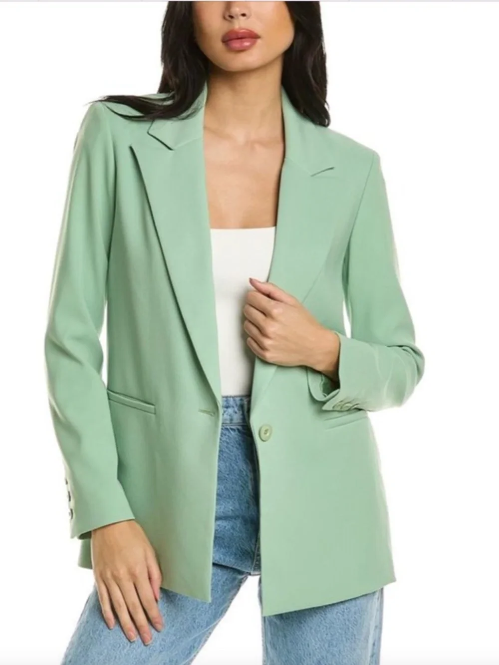 Alice + Olivia Denny Boyfriend Blazer in Seafoam Green, Size 6, Sleeves Hemmed